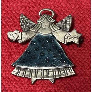 Vintage-"TC" Love & Hope‎ Angel Pewter & Blue Enamel Brooch/Pin